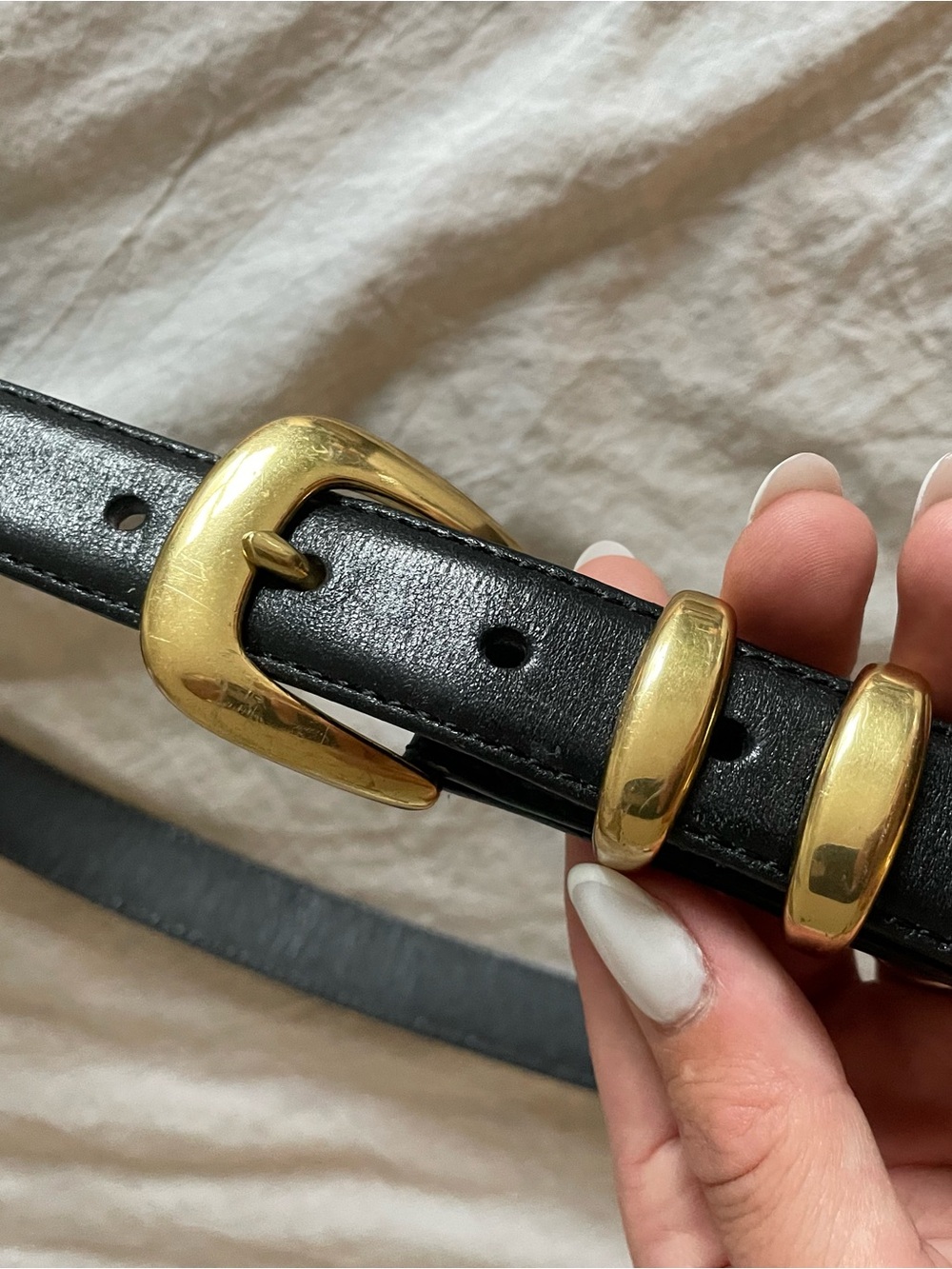 Aritzia Legendary Brass Black Leather Belt